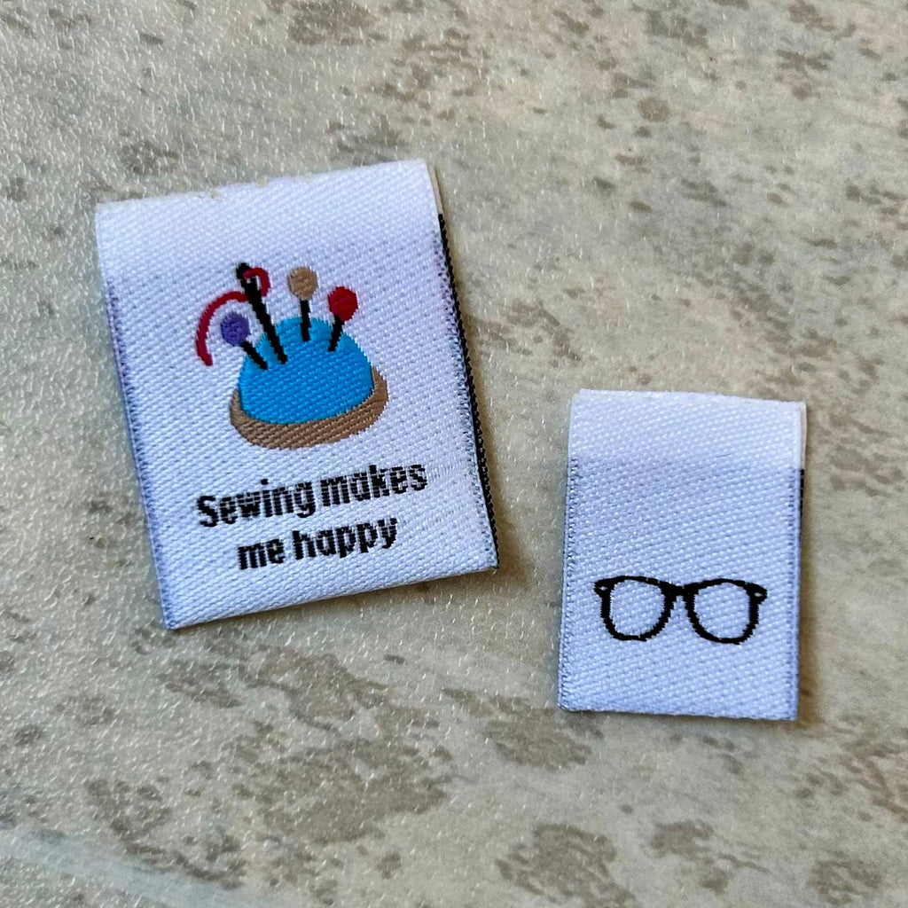 Sewing Makes Me Happy and Mini Glasses - TLC Month 5 Mixed Woven Labels image 1